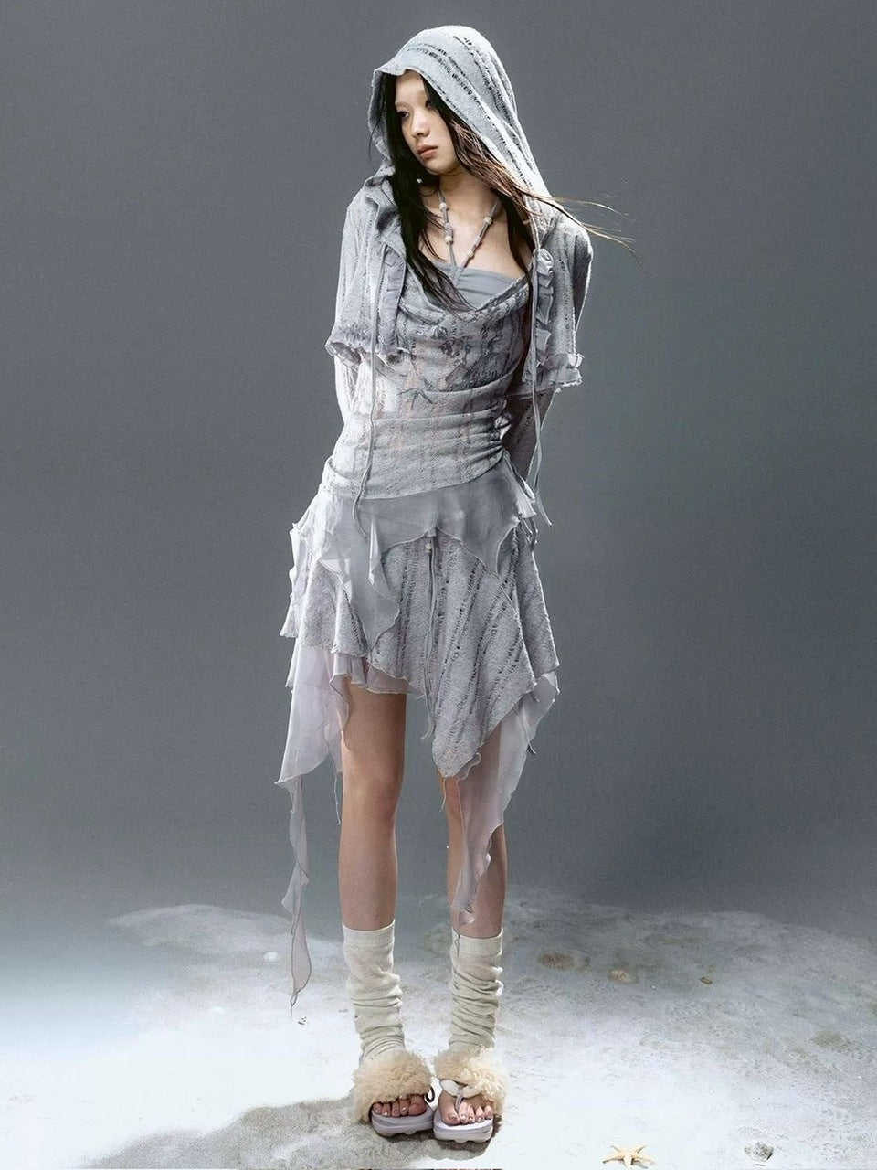 【Cest Nous】Blue Beaded Skirt / 【セヌー】レースシースルースカート