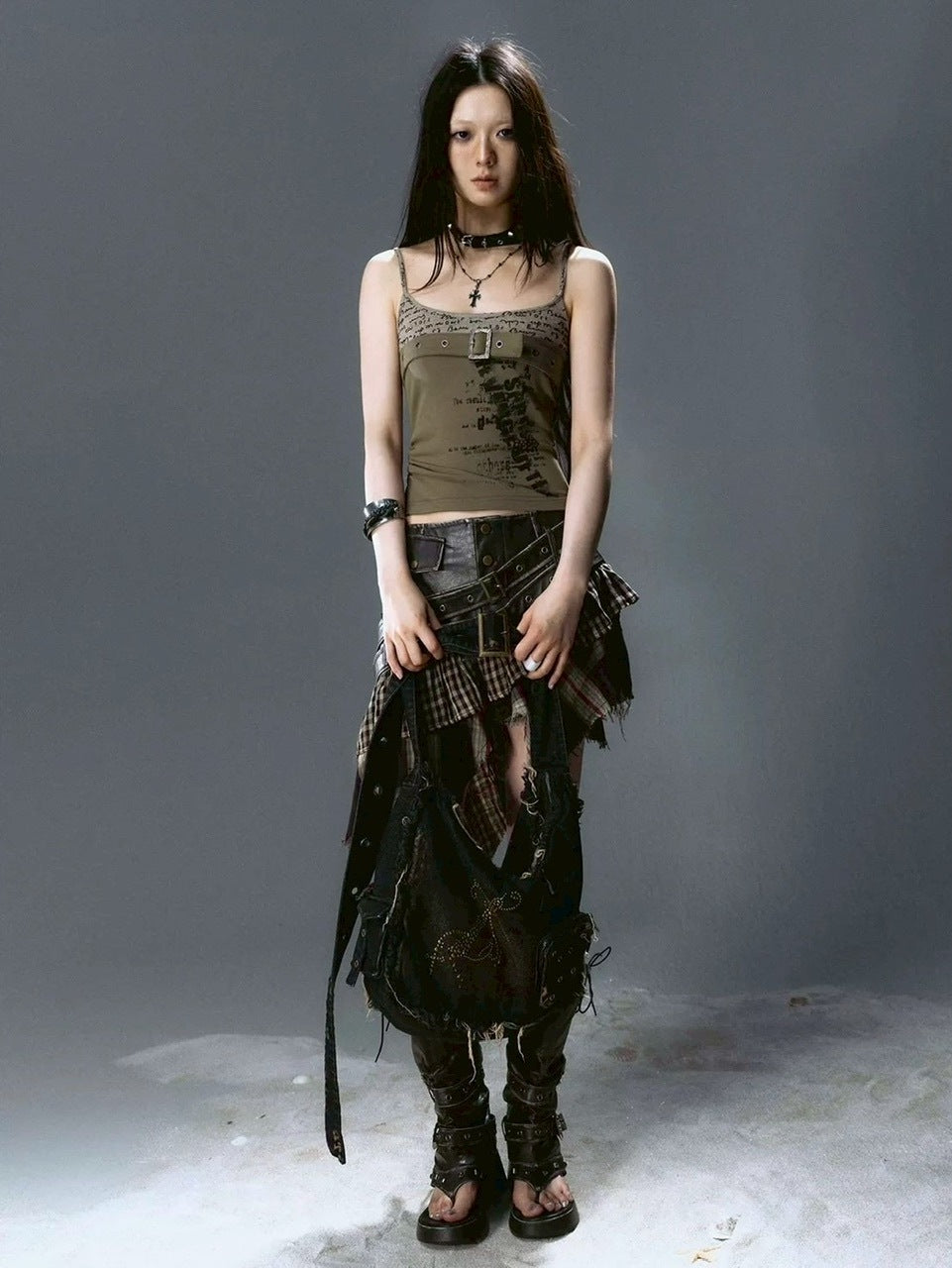 【Cest Nous】Army Green Graffiti Camisole / 【セヌー】グラフィックベルトキャミソール