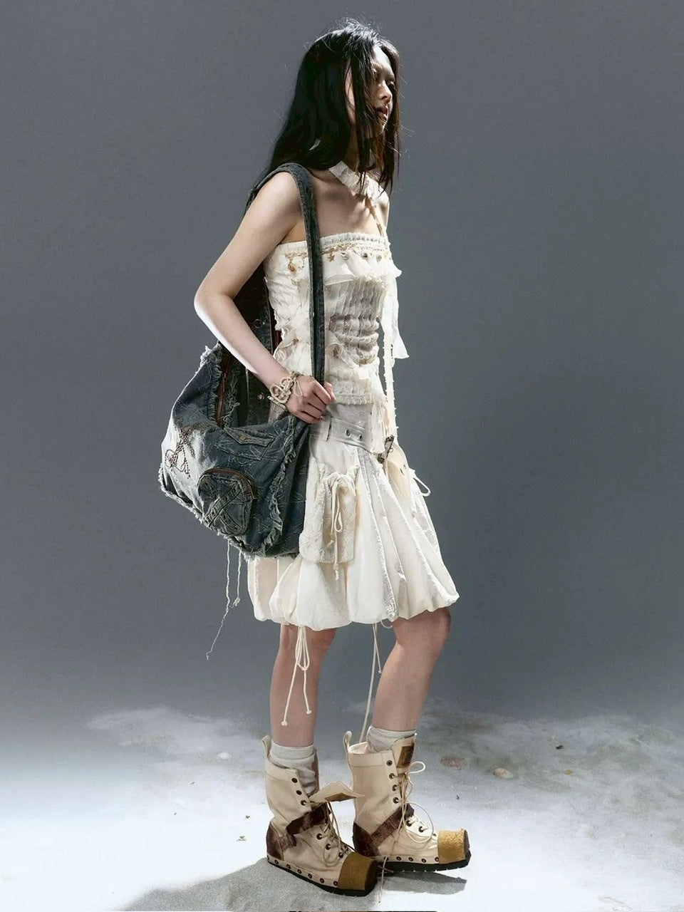 【Cest Nous】Star & Cross Denim Bag / 【セヌー】デニムショルダーバッグ