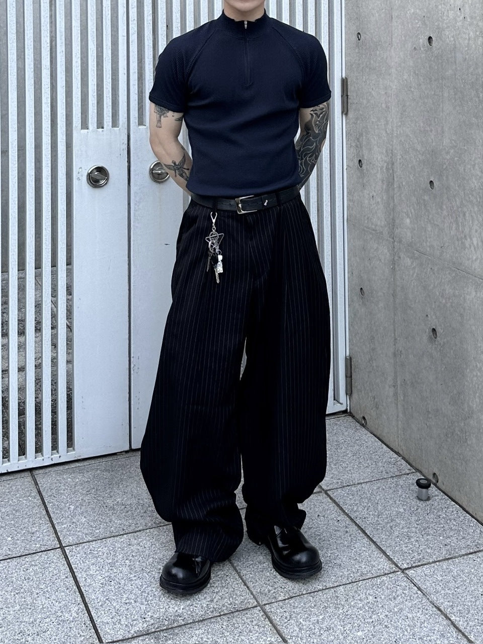 大阪店WEB限定受注制【Chikashitsu +】stripe tuck wide slacks (2color)