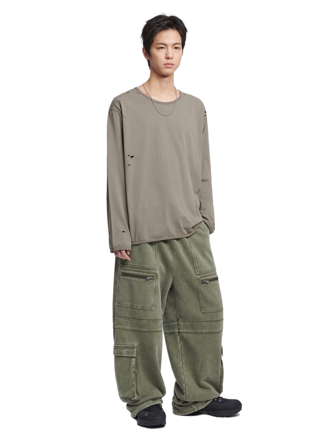 【NOMANUAL】DAMAGED LONG SLEEVE TEE