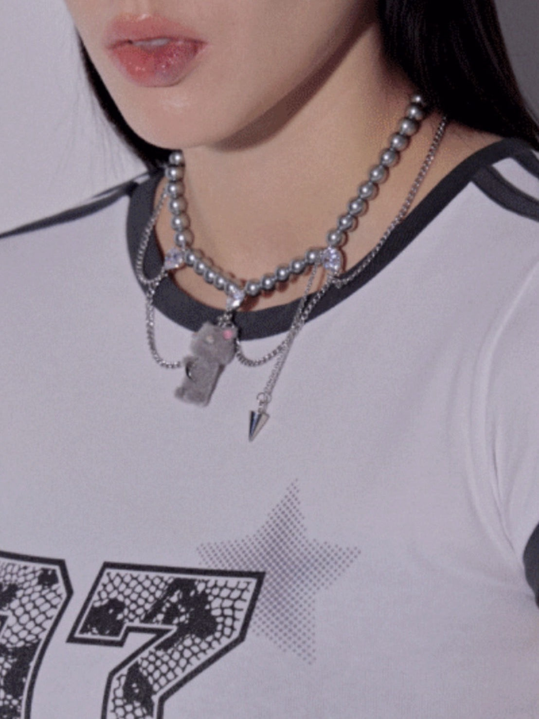 【PEG LEG】mascot silver chain pearl layered necklace