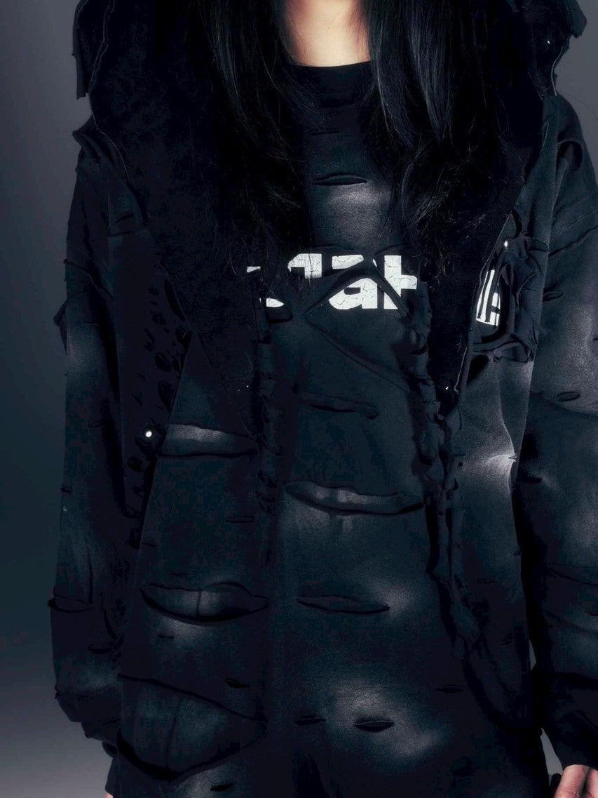 【DIG YOUR OWN GRAVE】WISH VOID L/S T-SHIRTS /【ディグユアオウングレイブ】ダメージレイヤードロゴ長袖Tシャツ