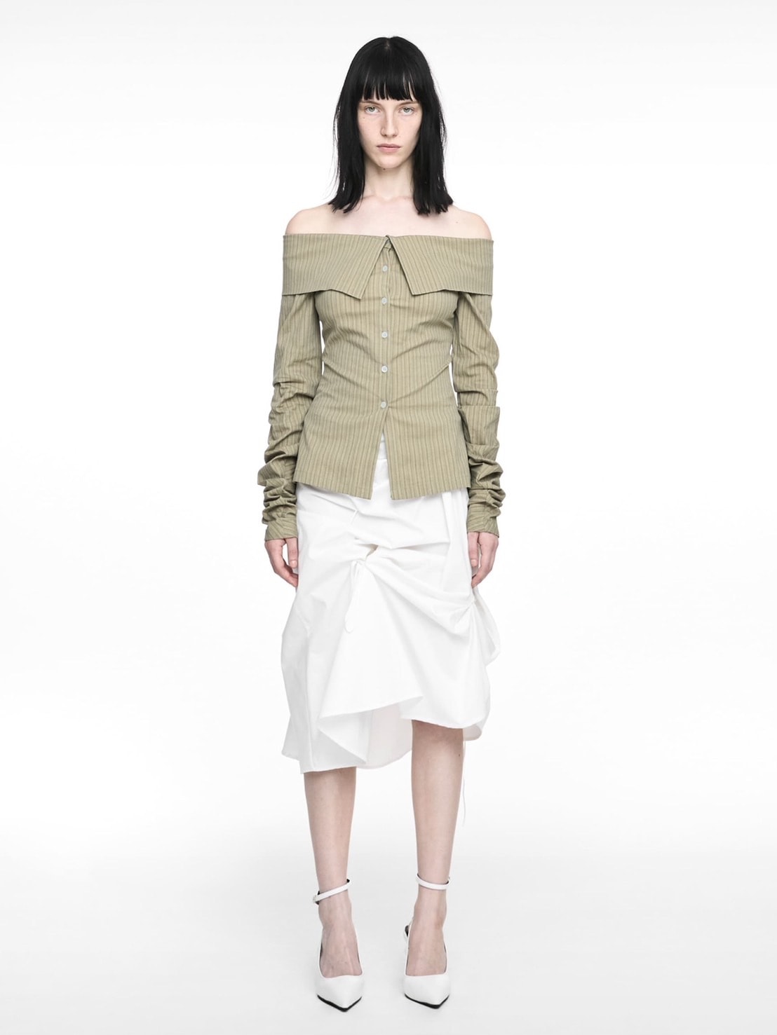 【NACHE】STRIPED OFF SHOULDER SHIRT