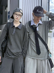 受注制【nmtc +】border long sleeve / 【エヌエムティーシープラス】襟付きボーダー長袖Tシャツ (2color)