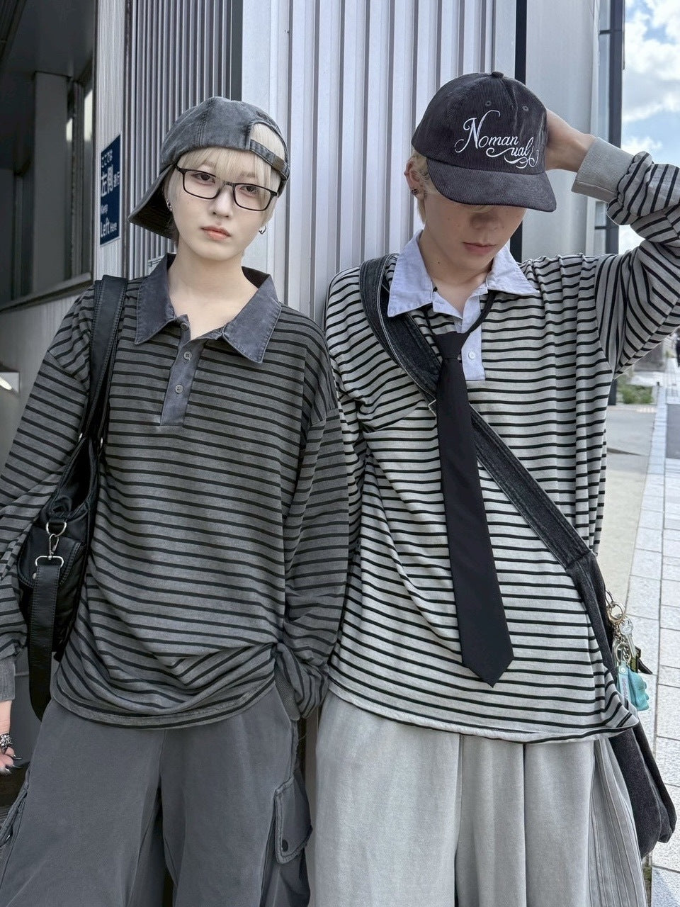 受注制【nmtc +】border long sleeve / 【エヌエムティーシープラス】襟付きボーダー長袖Tシャツ (2color)