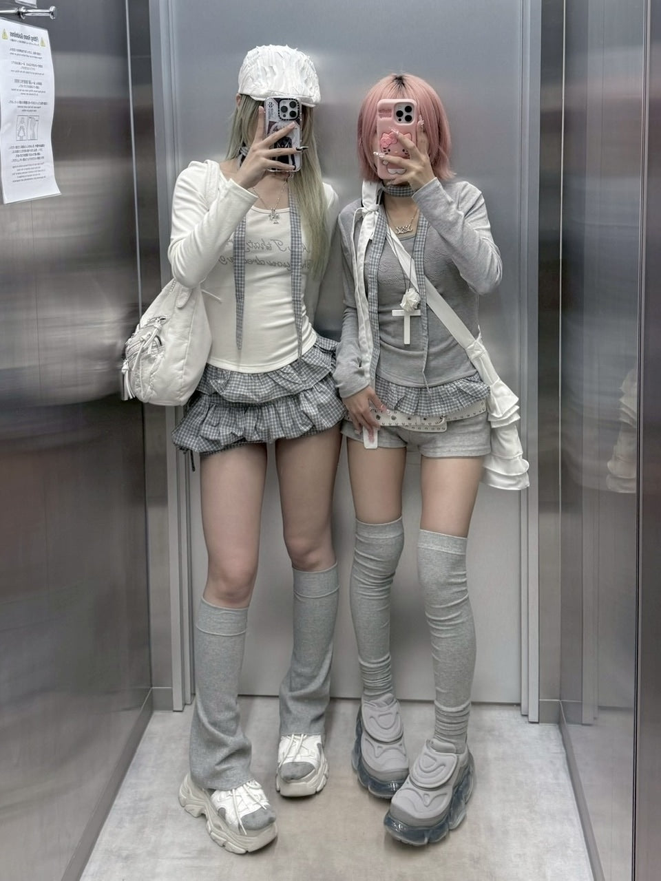 受注制【nmtc +】tie set check lace long sleeve / 【エヌエムティーシープラス】タイ付きチェックレース切り替え長袖Tシャツ (3color)