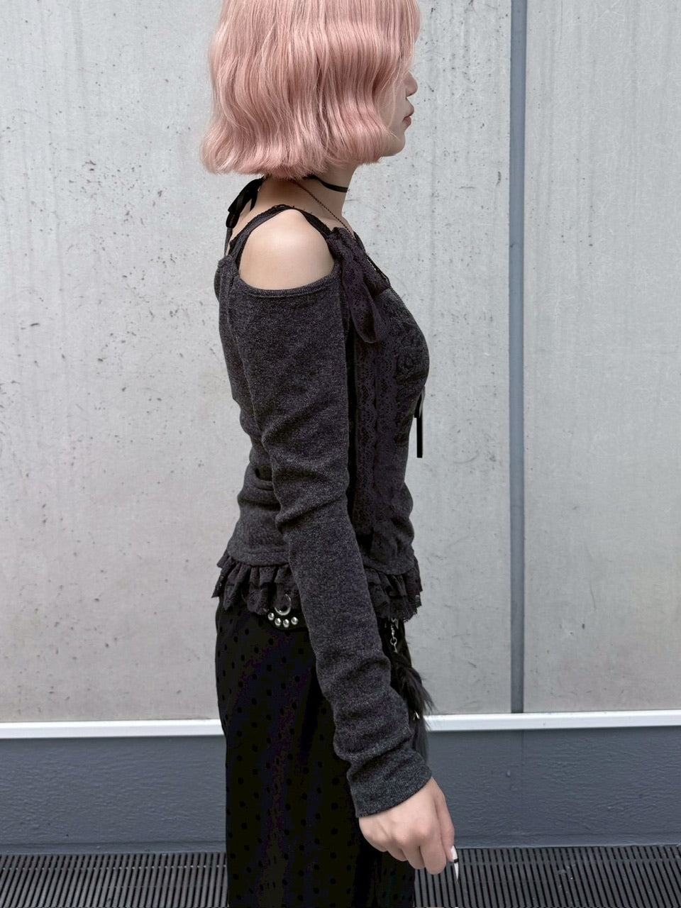 【nmtc +】ribbon shoulder long sleeve / 【エヌエムティーシープラス】リボンショルダー長袖Tシャツ (3color)