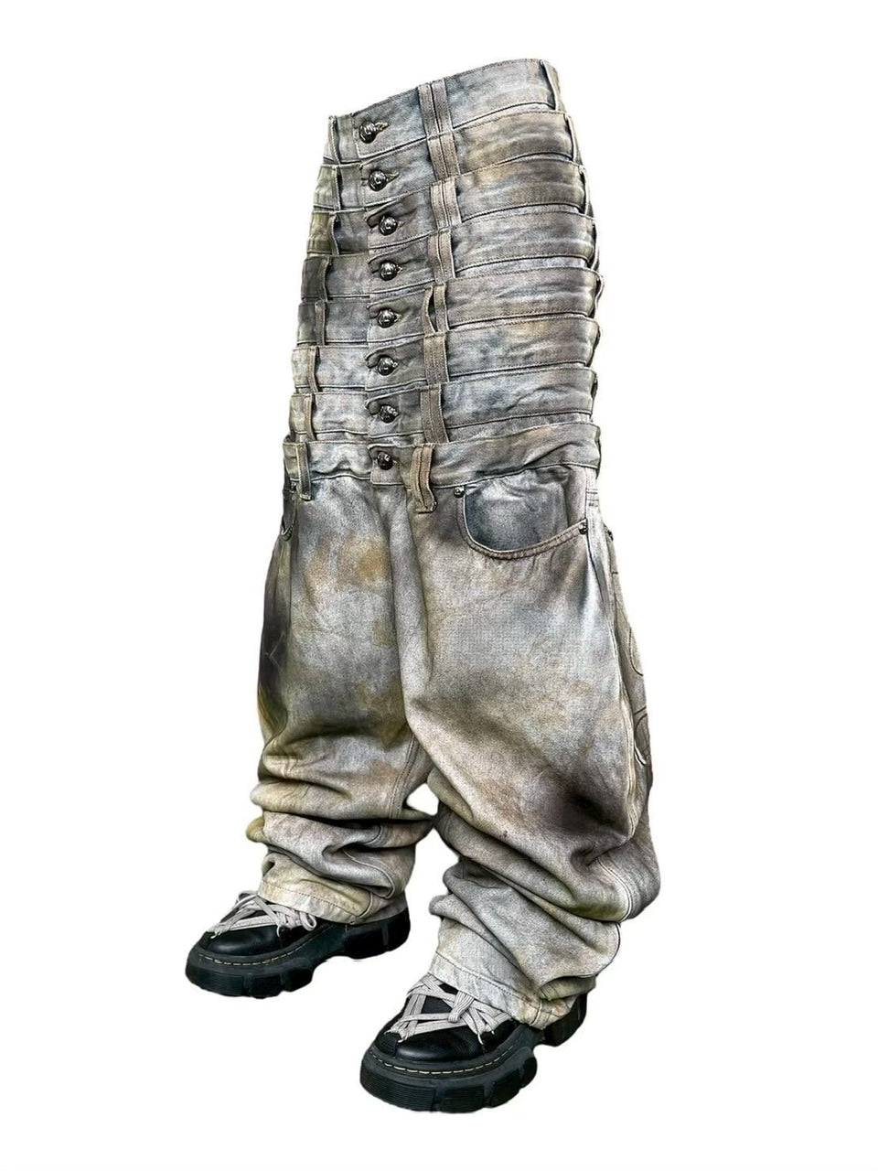 【UNIZ】8 Backs J-Cut Pants / 【ユニズ】ダーティーライクレイヤードバルーンデニムパンツ