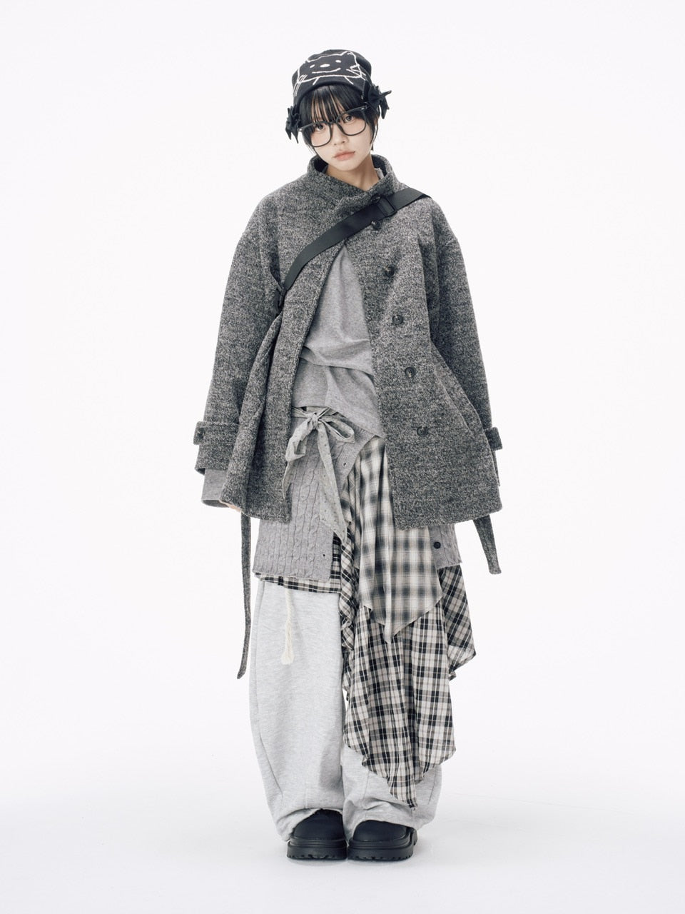 【Nerd out XU】asymmetry check skirt / 【ナードアウトエックスユー】アシンメトリーチェックスカート
