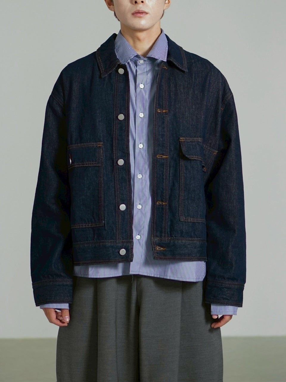 受注制【Chikashitsu +】2 pocket rigid denim jacket / 【チカシツプラス】ツーポケットデニムジャケット (2color)