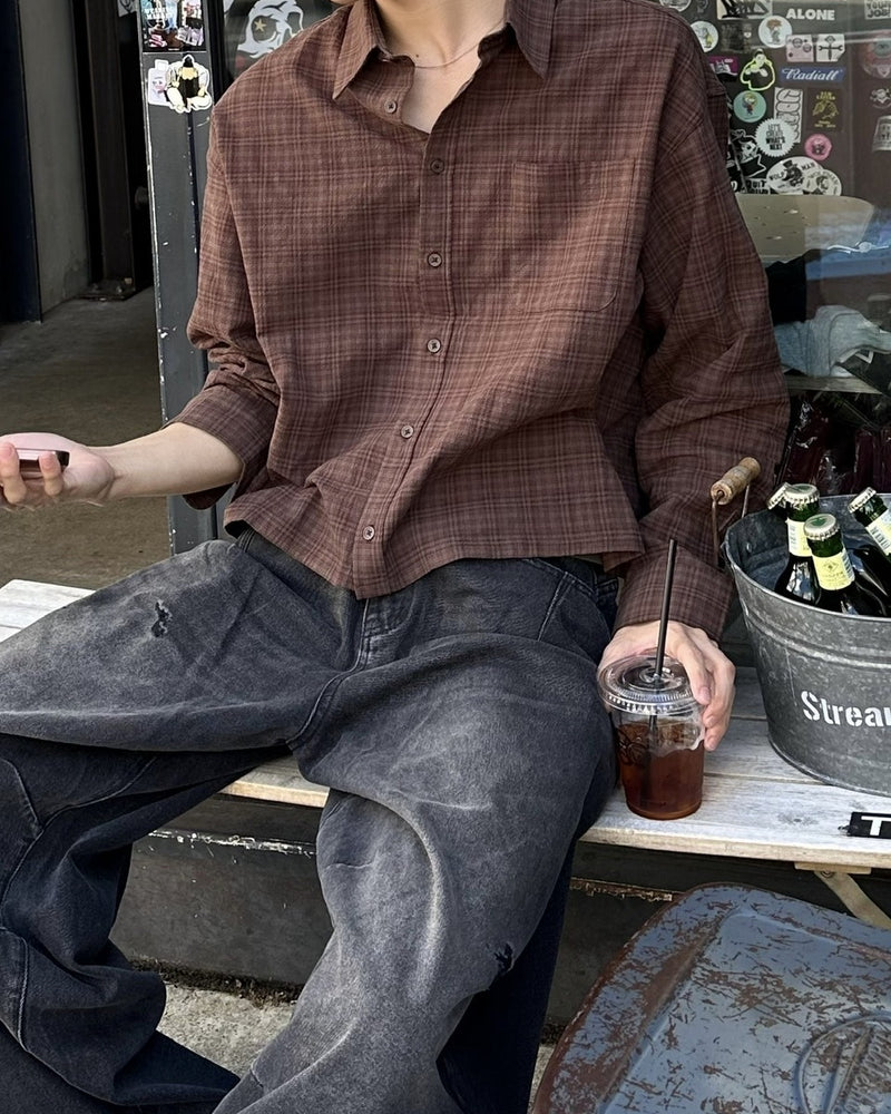 大阪店WEB限定受注制【Chikashitsu +】urban cropped check shirt / 【チカシツプラス】アーバンクロップドチェックシャツ (3color)