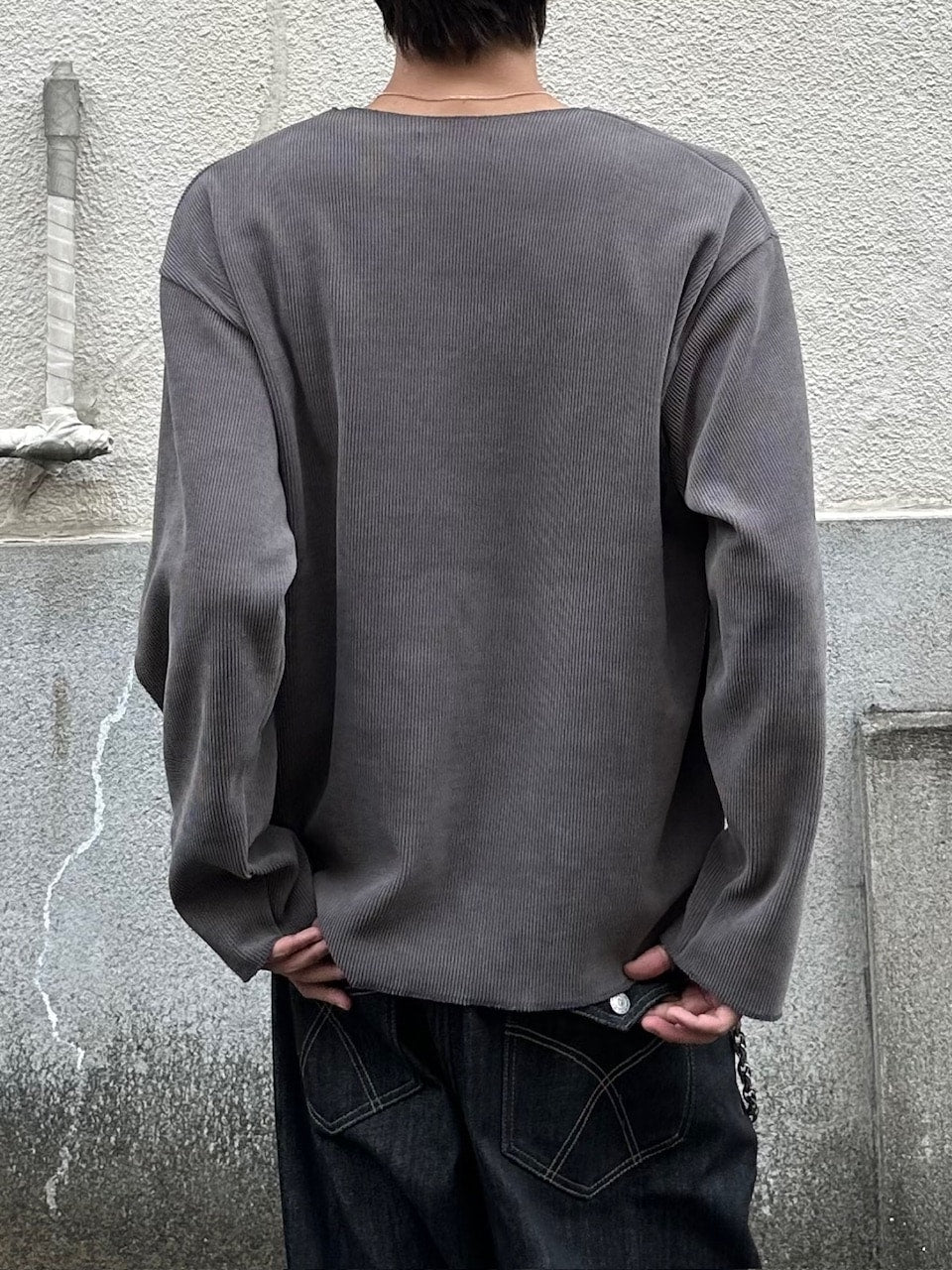 大阪店WEB限定受注制【Chikashitsu +】simple deck v neck knit / 【チカシツプラス】シンプルデッキブイネックニット (3color)