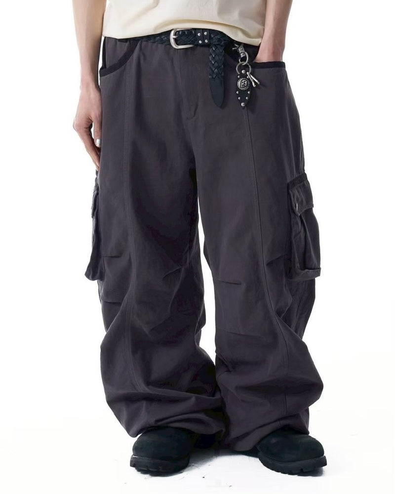 【AAKAM】Knee Pin-tuck Contrast Cargo Pants