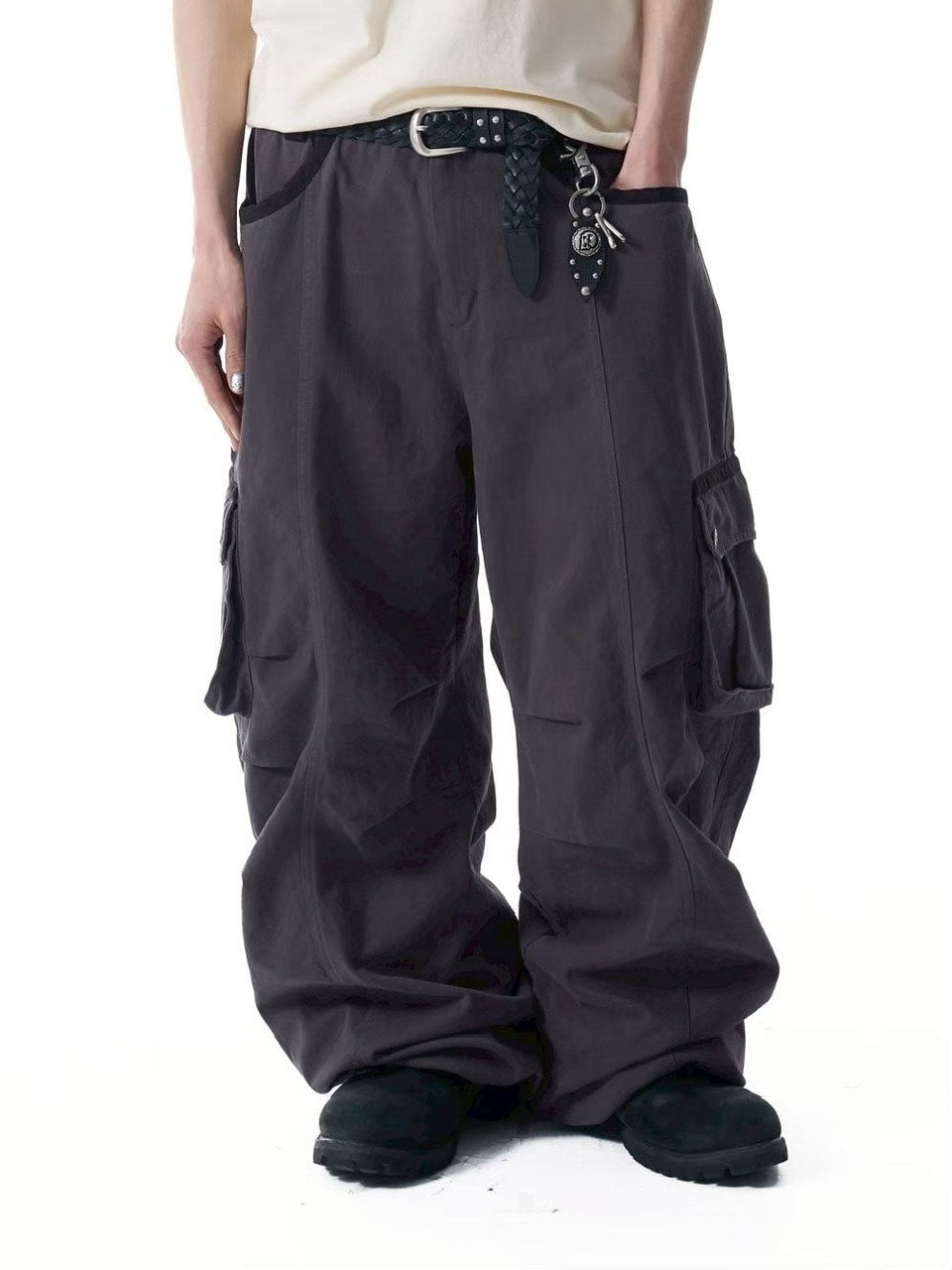 【AAKAM】Knee Pin-tuck Contrast Cargo Pants