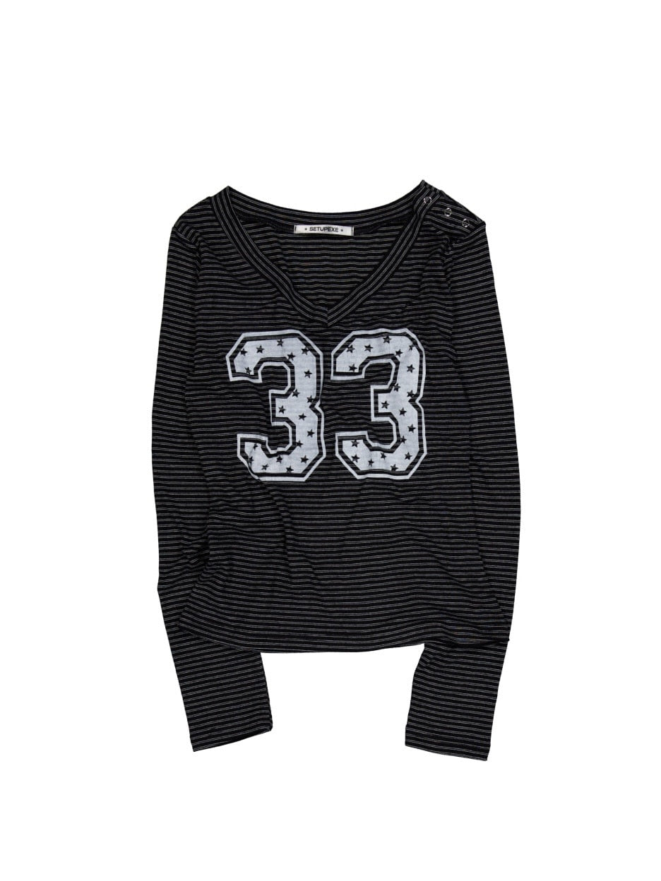 【SETUP‐EXE】33 STRIPE V-NECK TOP / 【セットアップエグゼ】33ストライプ長袖Ｖネック長袖Ｔシャツ