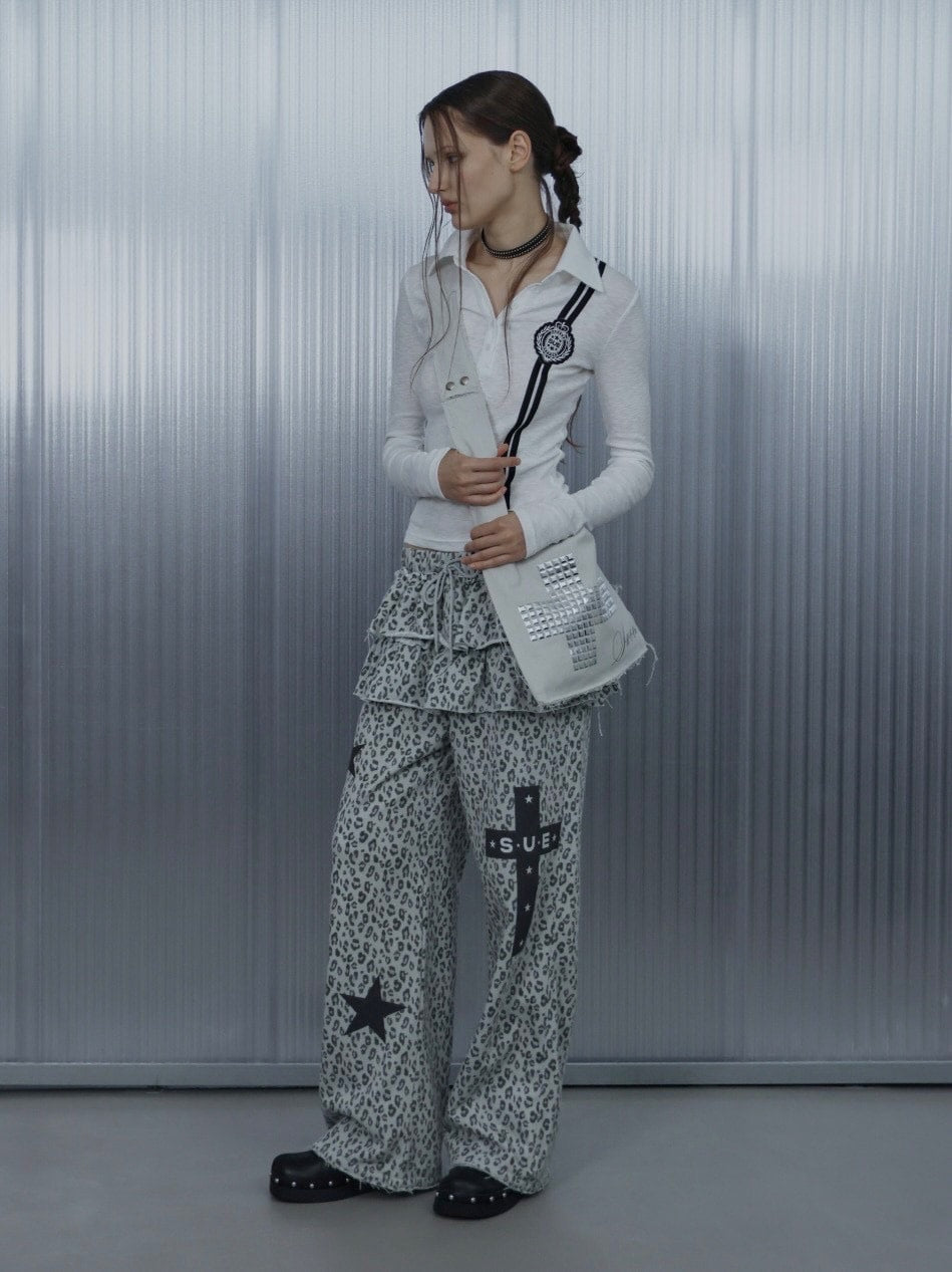 【SETUP‐EXE】FRILL LEOPARD PRINT PANTS / 【セットアップエグゼ】フリルレオパードプリントスウェットパンツ