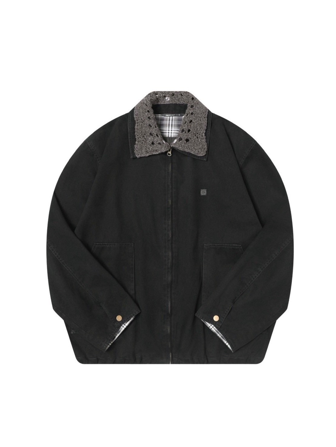 TGNS】Openwork Knit Collar And Curved Pocket Jacket – PRESSING WEB