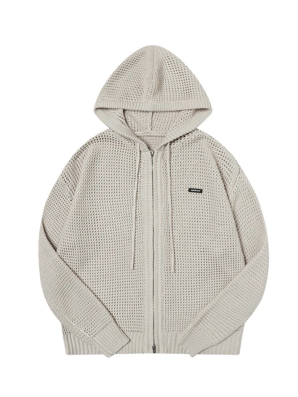 【TGNS】Hollow Knit Zipper Cardigan / 【ツーガンズ】ワンポイントメッシュジップアップパーカー