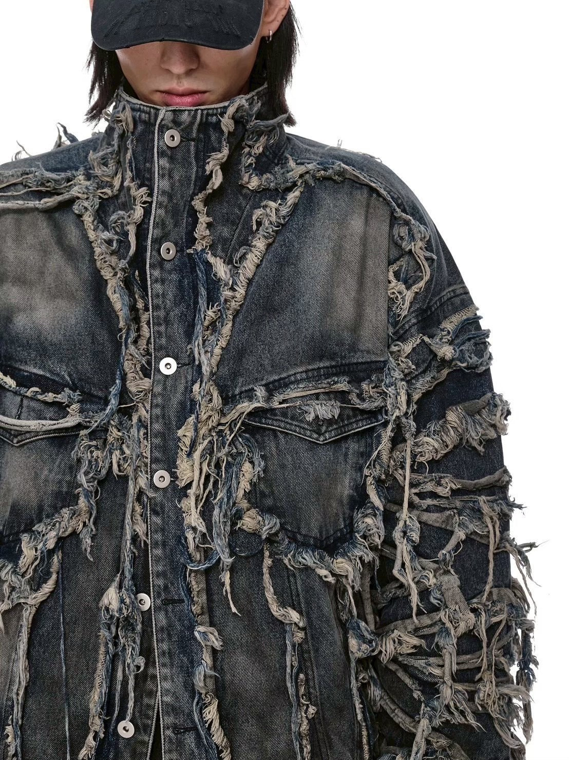 【d5ove】Erosion Fringed Denim Jacket / 【ダヴ】フリンジハイネックデニムジャケット