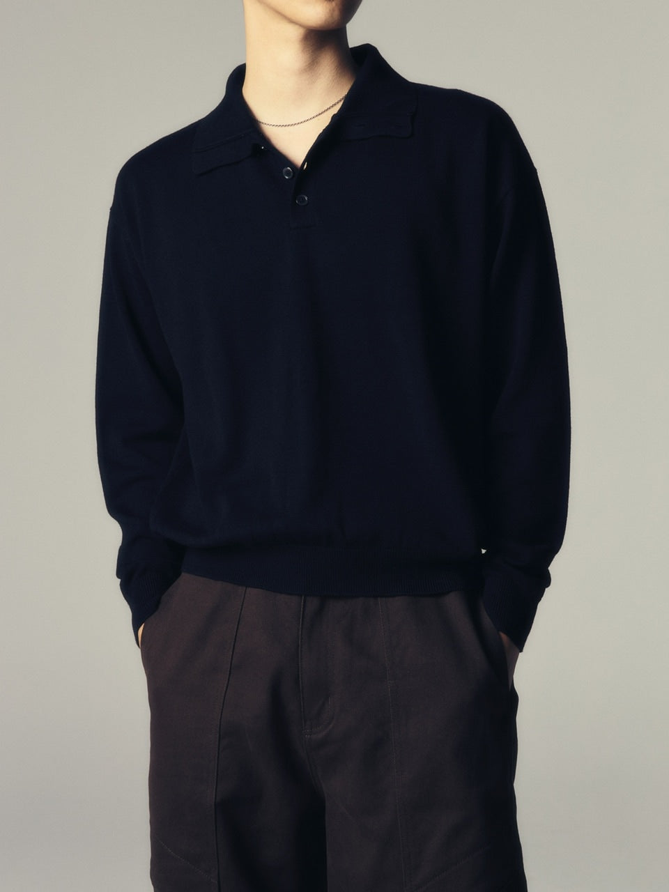 【CS】wool touch knit polo (black) / 【シーエス】ウールタッチニットポロ