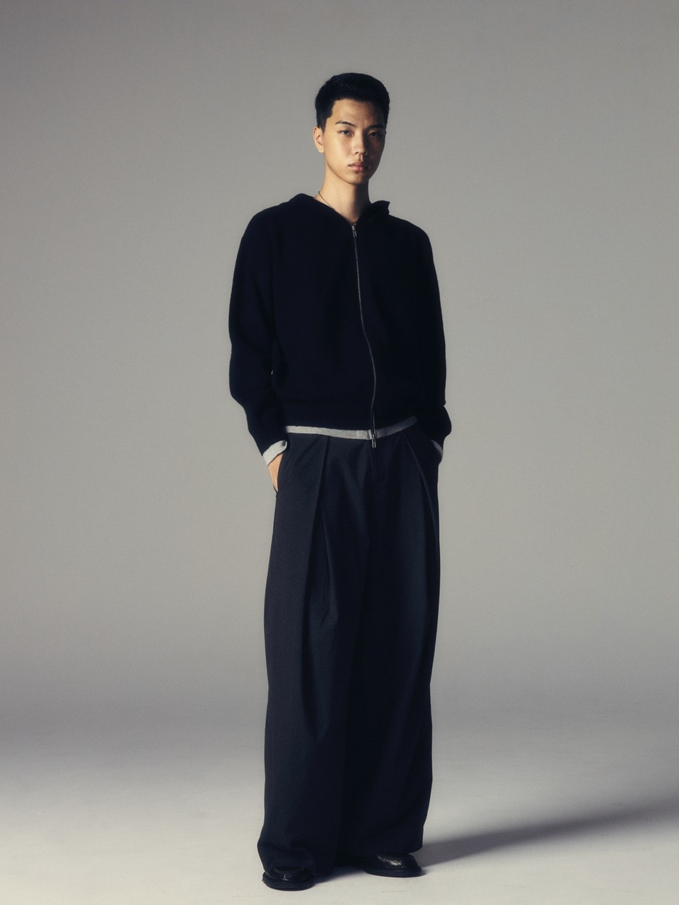 【CS】layered knit zip hoodie (black) / 【シーエス】レイヤードニットジップフーディー