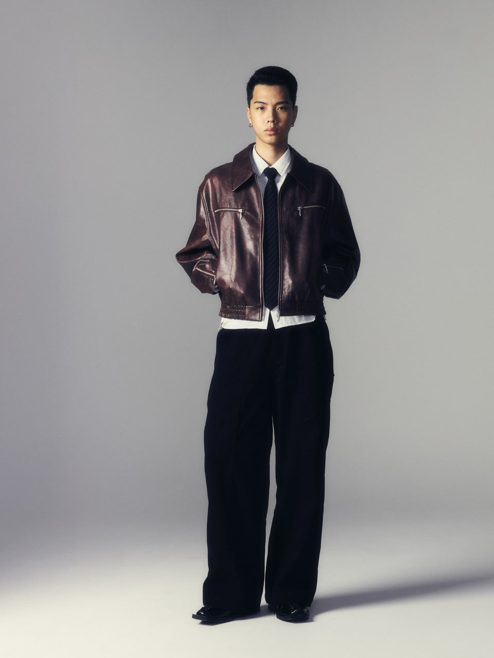 【CS】multi zip faded wash blouson (red brown)