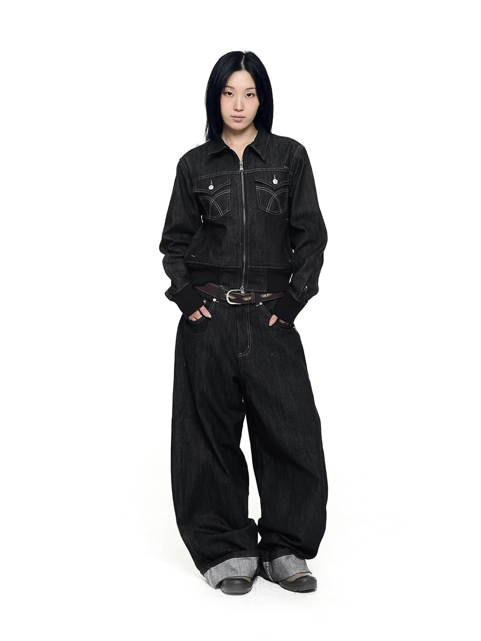 【AAKAM】Banding Denim Zip-Up Jacket