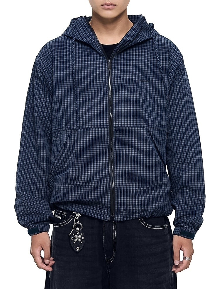 【AAKAM】Check Pattern Hooded Jacket