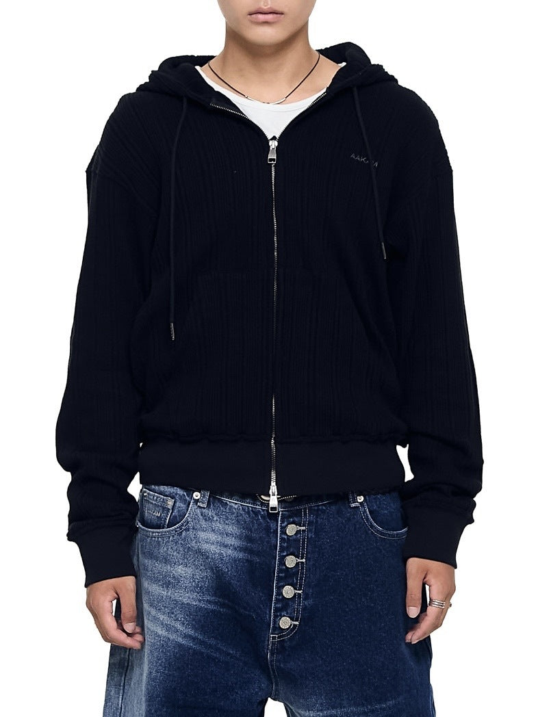 【AAKAM】Knitted Zip-Up Hoodie