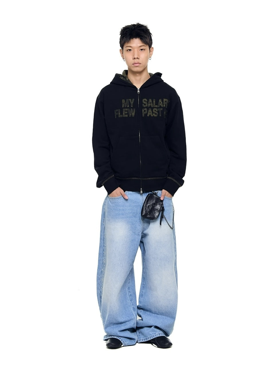 【AAKAM】Contrast Patch Zip-Up Hoodie