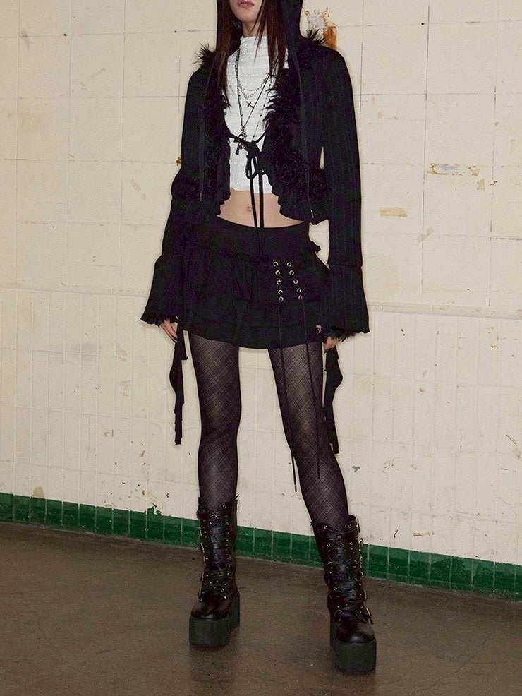 【NOT KNOWING】3 Tiered Lace-Up Ruffle Skirt / 【ノットノーイング】３ティアードレースアップラッフルスカート