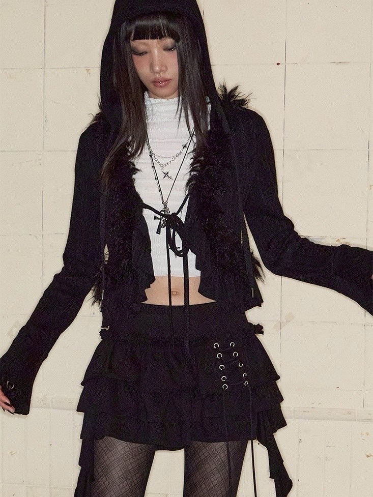 【NOT KNOWING】Hairy Fur Hood Cardigan / 【ノットノーイング】ヘアリーファーフードカーディガン