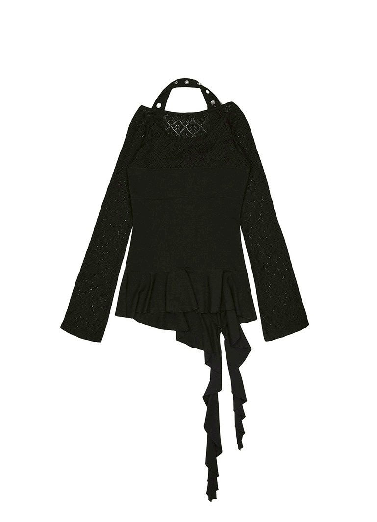 【NOT KNOWING】Belted Halter Ruffle Top / 【ノットノーイング】ベルトホルターラッフル長袖Ｔシャツ