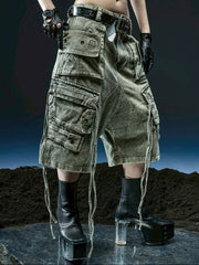 【RICH】Cargo Wide Green Washed Short pants / 【リッチ】ポケットカーゴデニムハーフパンツ