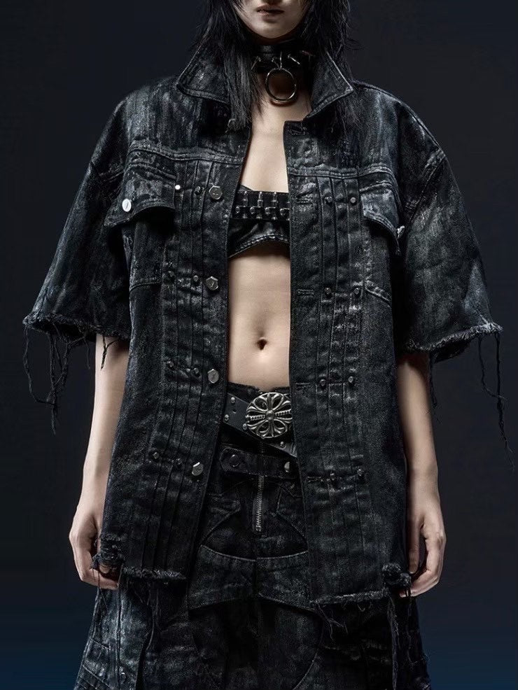 1/2 20:00再販【RICH】Knight Wide Waxed Shirt / 【リッチ】クロスバック半袖デニムシャツ