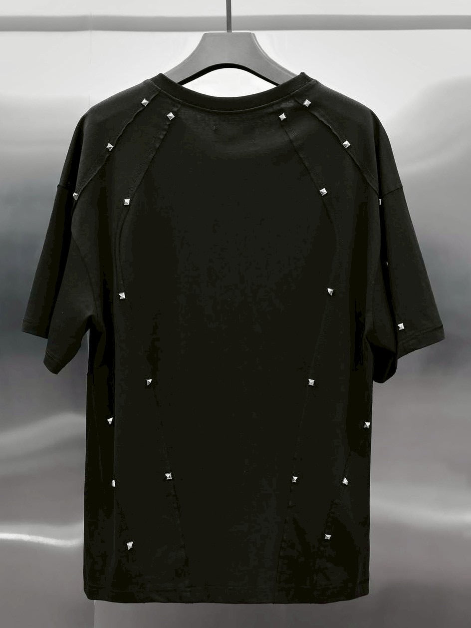 【RICH】Riveted Cross Over T-shirt / 【リッチ】リベットクロスオーバーサイズ半袖Tシャツ