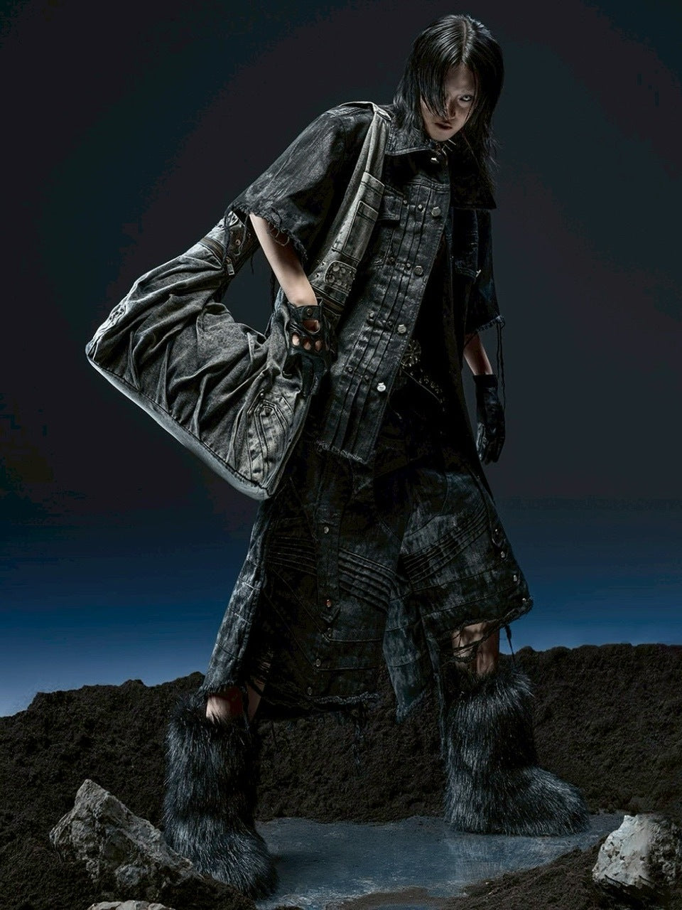 1/2 20:00再販【RICH】Crinkle Denim Stone Washed Bag / 【リッチ】ストーンウォッシュドデニムショルダーバッグ