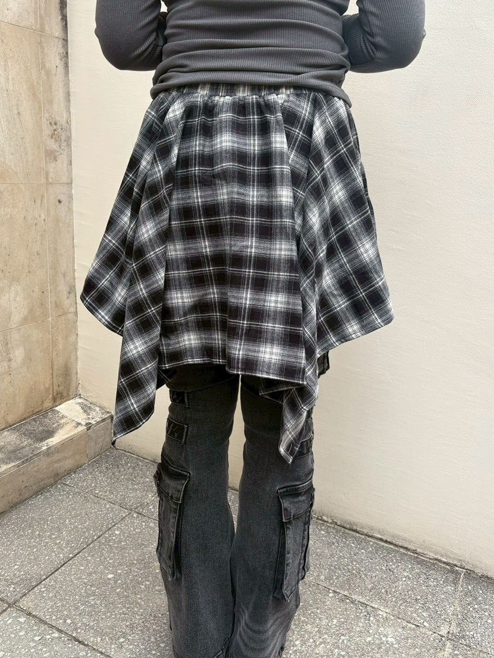 【Never mind the XU】wrap check skirt / 【ネバーマインドザエックスユー】ラップチェックスカート (2color)