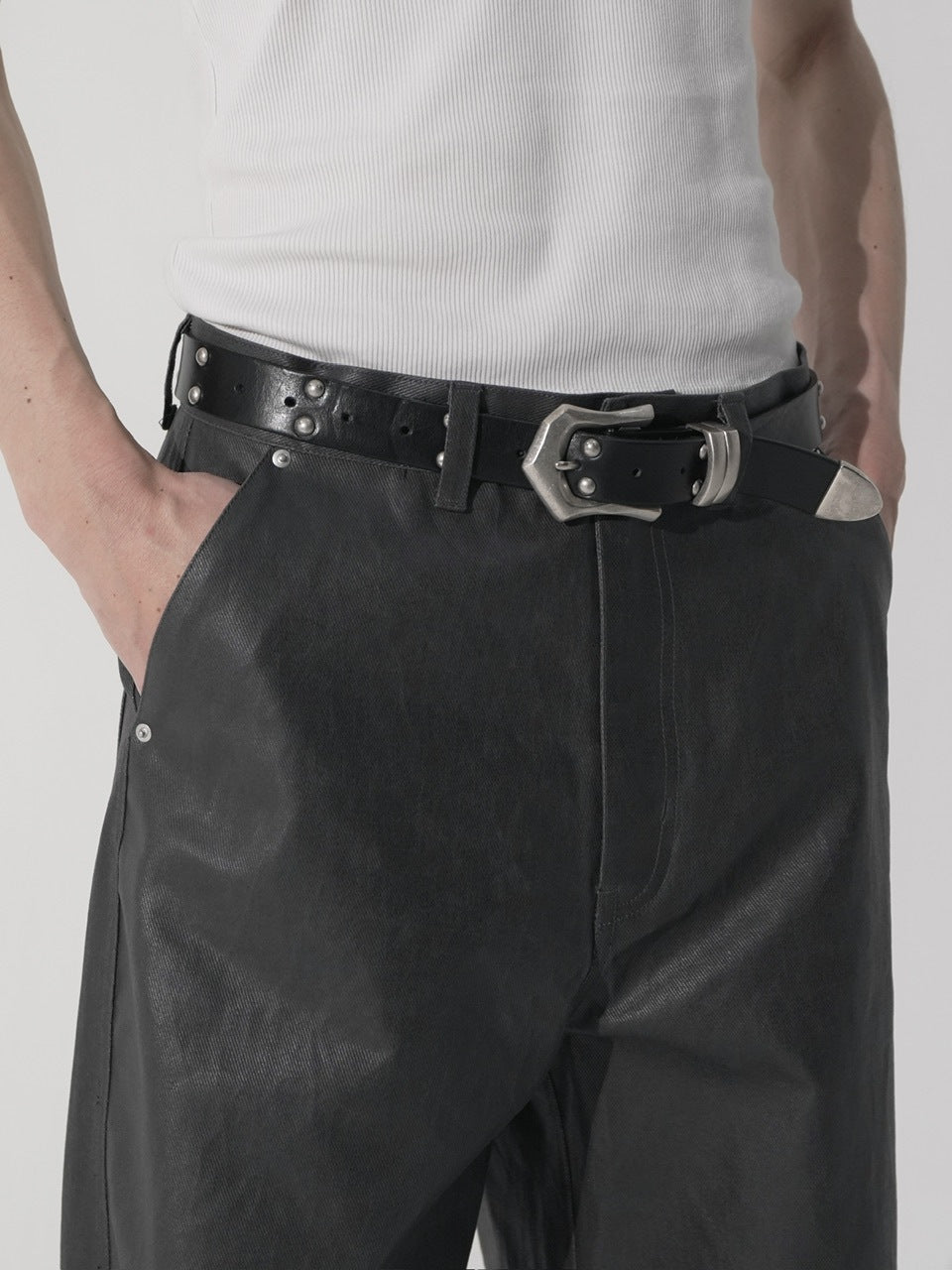 【CS】coated wide denim pants(dark gray)