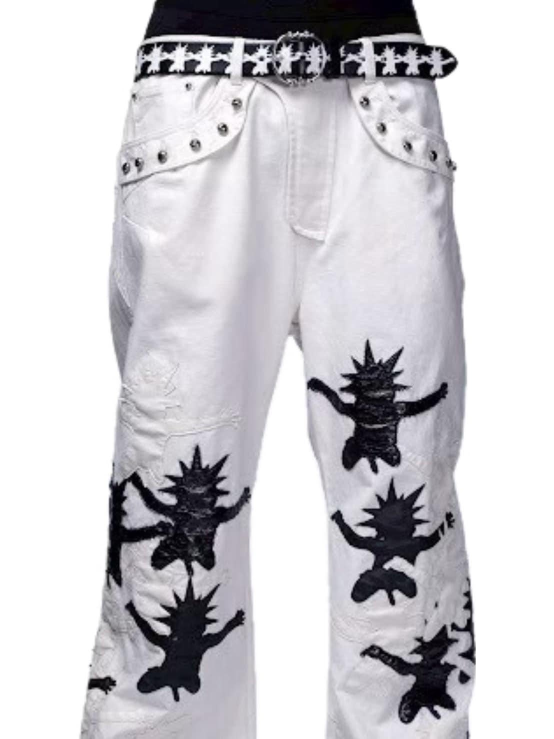 【F.V.V.O】Red Body Embroidered Signature Jeans / 【フリーワールドオーダー(エフヴィーヴィーオー)】ペイントスタッズデニムパンツ