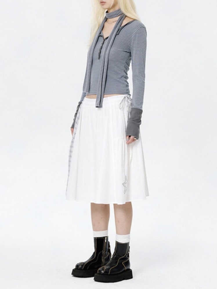 【runningHIGH】BUTTON STRIPE L/S TEE with MUFFLER / 【ランニングハイ】マフラー付きボタンストライプ長袖Ｔシャツ