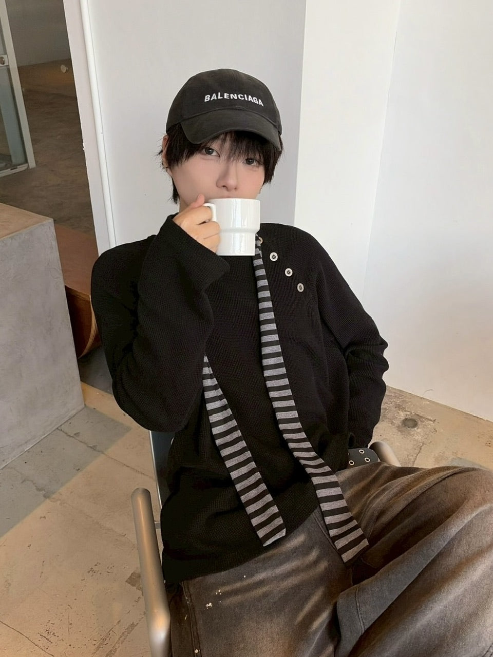 受注制【LUV CODE】snap button waffle long sleeve tee (2color)