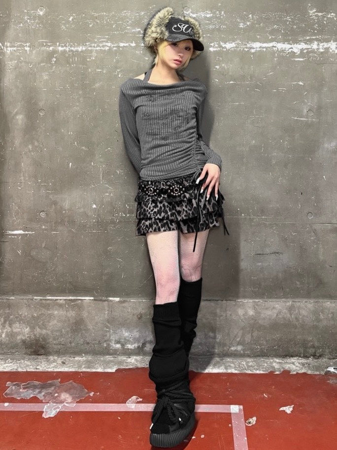 【Never mind the XU】off shoulder tops / 【ネバーマインドザエックスユー】シャーリングオフショルダー長袖トップス (3color)