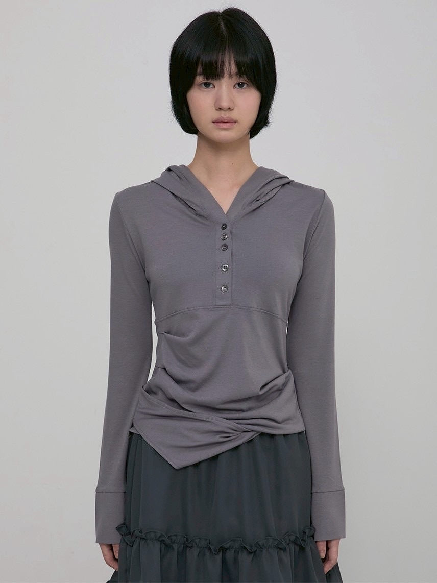 【FLAREUP】Asymmetrical Draped Hoodie / 【フレアアップ】アシンメトリードレープフードロングTシャツ