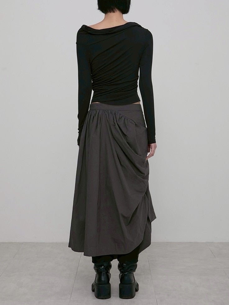 【FLAREUP】Asymmetrical Draped Layered Long Skirt / 【フレアアップ】アシンメトリードレープレイヤードロングスカート