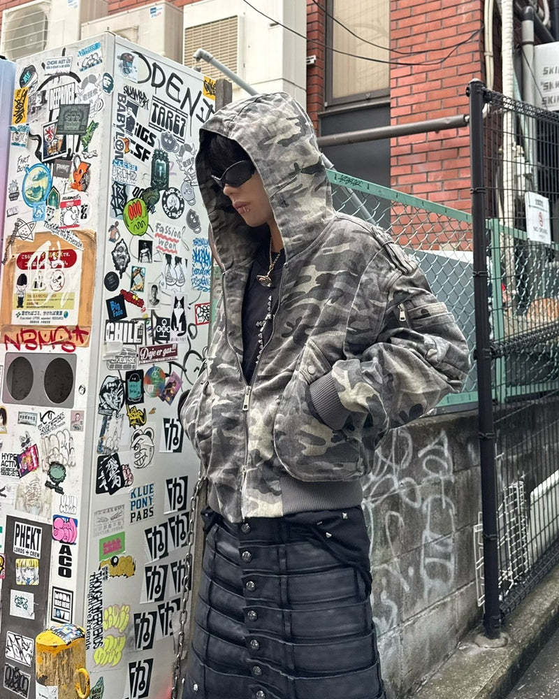 【Never mind the XU】camouflage zip up jacket / 【ネバーマインドザエックスユー】カモフラージュジップアップフードジャケット