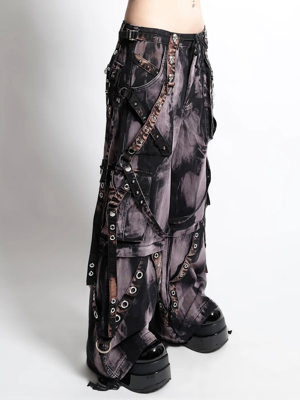 【TRIPP nyc】STORM WASH DENIM PANT[BD7145MB] / 【トリップ ニューヨーク 】ボンテージストラップタイダイウォッシュワイドデニムパンツ