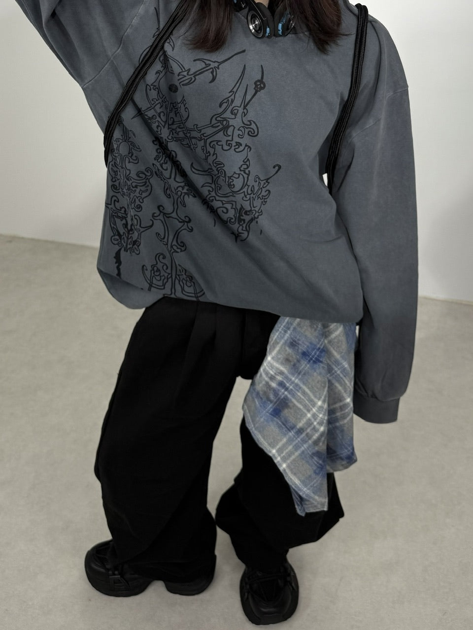 国際配送【Nerd out XU】waist scarf denim wide pants