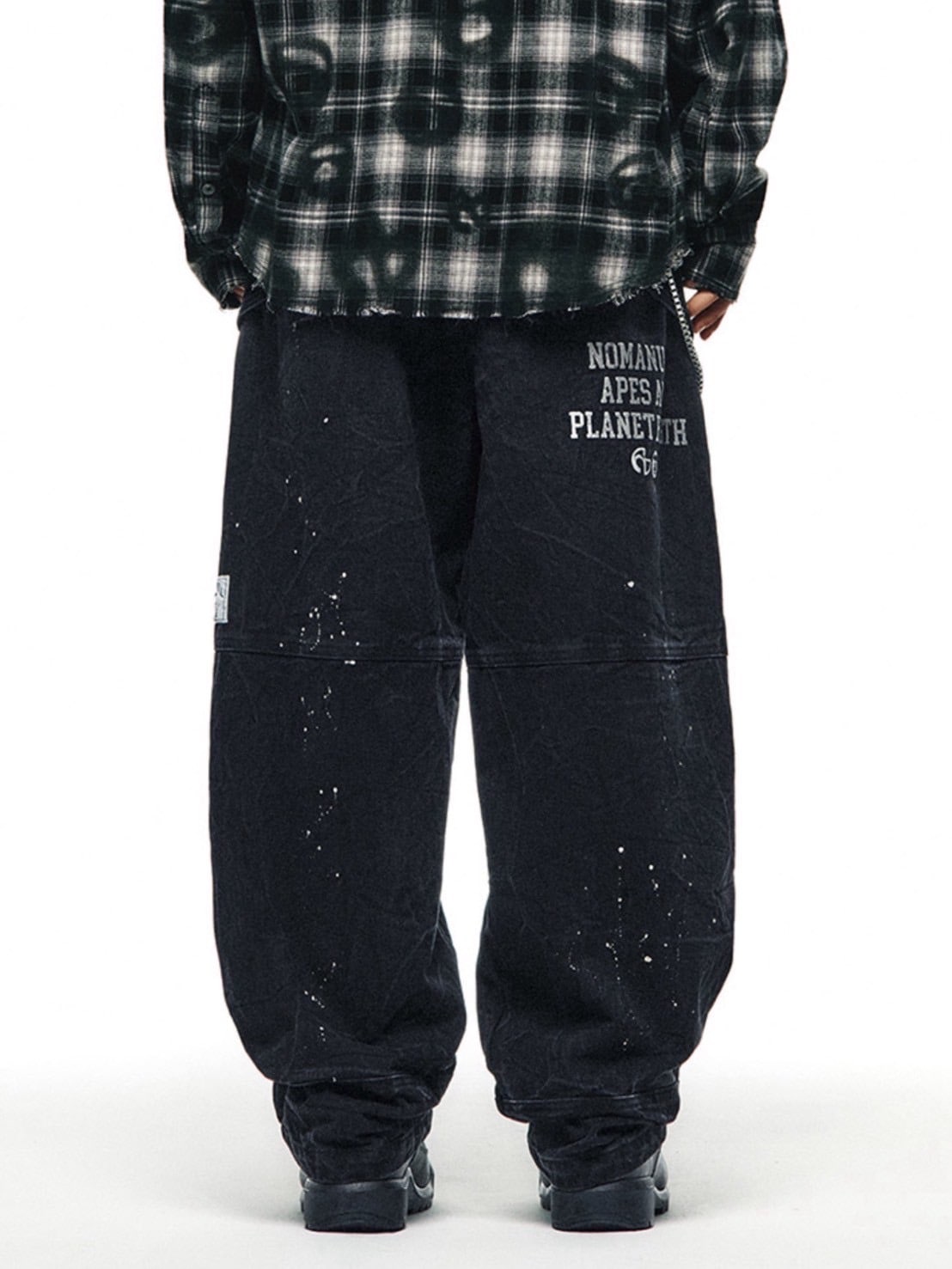 【AAPE X NOMANUAL】AAPE X NOMANUAL PAINTED DOUBLE KNEE DENIM PANTS